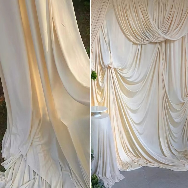 Curtain Curtain - Weißer Kaffee-Milch-Seiden-Stretchstoff in Cremefarben für Hochzeitsvorhänge,