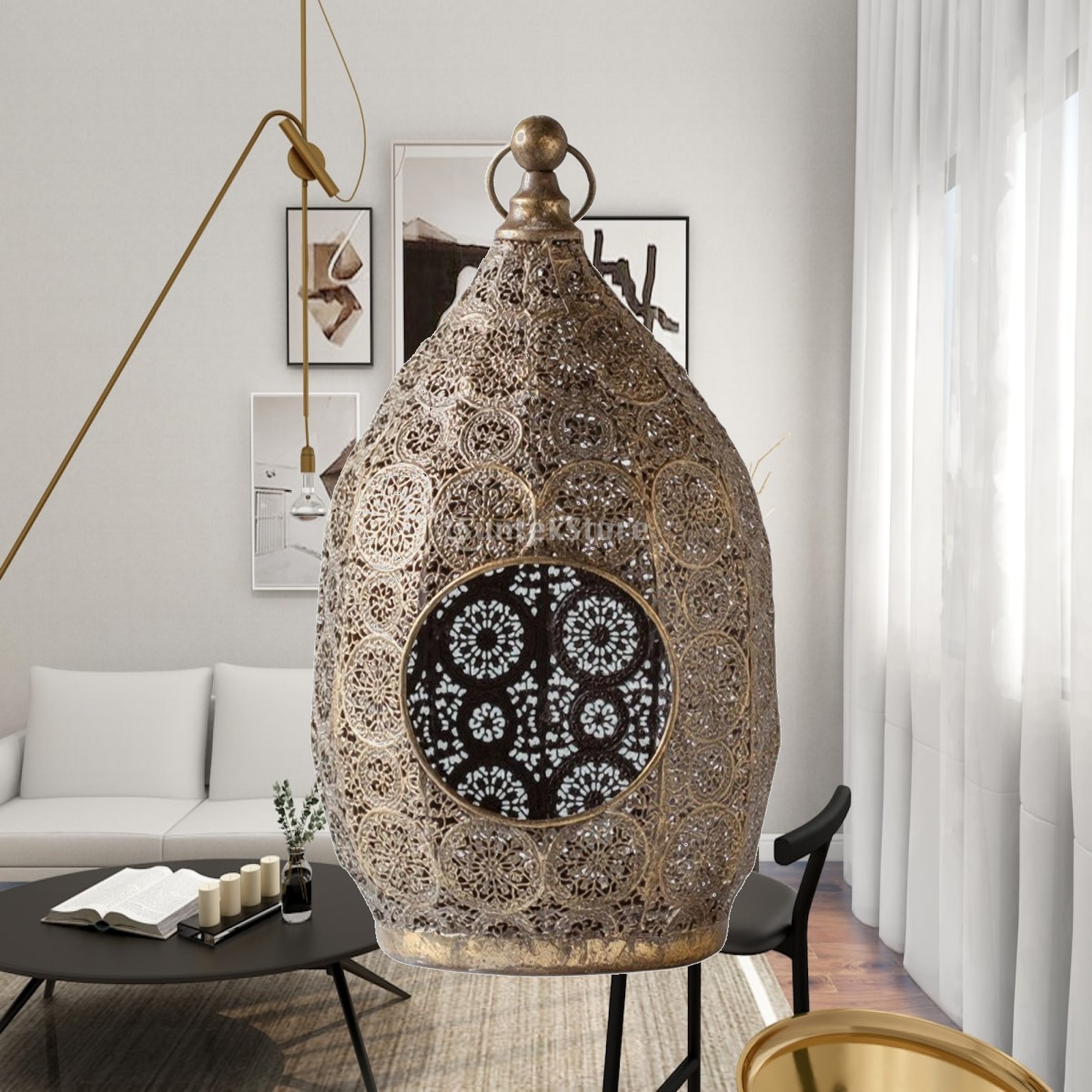 Candle Holder Decor - Eiförmige Kerzenlaterne mit Zierkopf, Vintage-inspirierter, durchbrochener