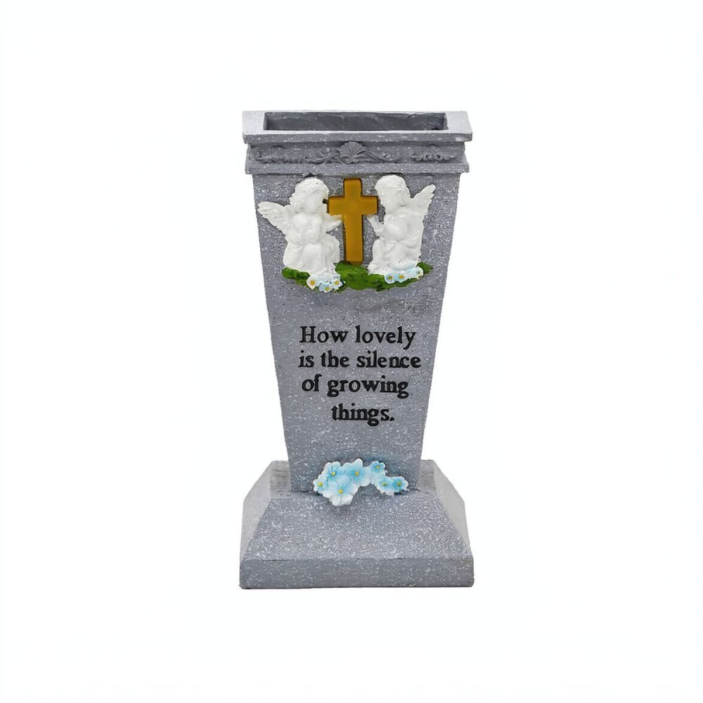 Vase Decor - Harz-Solar-Kreuz-Friedhofsvase LED Outdoor-Blumenhalter Grabgarten-Dekoration Licht Gedenk-Ornament